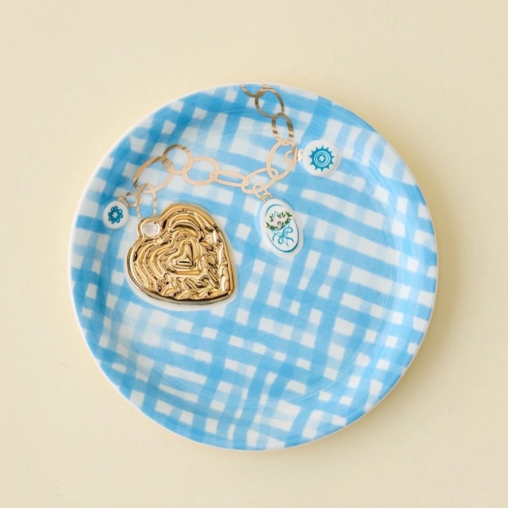 Lana Patterned Ceramic Dessert Plate - Blue with Locket NWT